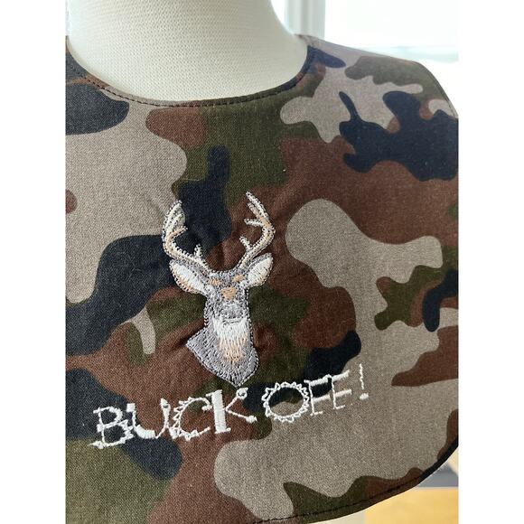 NEW Baby/Toddler Bib Made From Recycled Jersey Knit Embroidered "Buck Off" - Picture 2 of 7